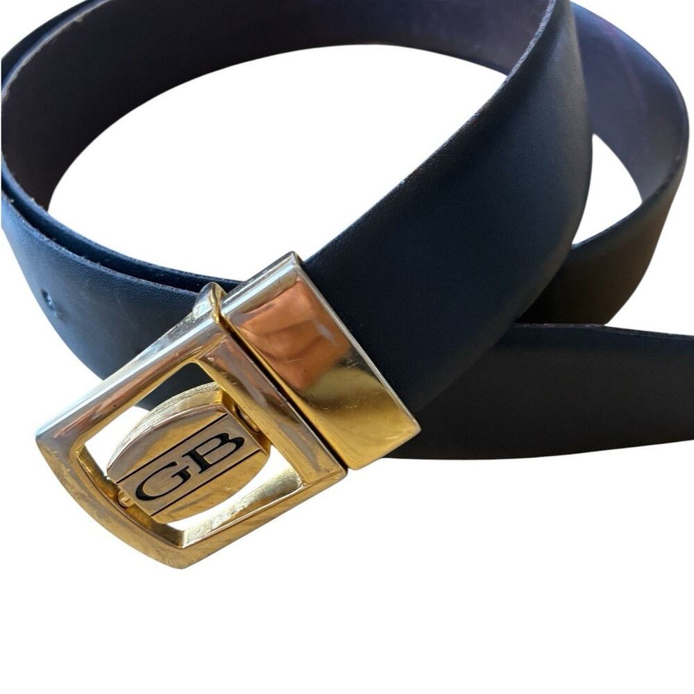 Black Genuine Italian Leather Dress Belt 32/80 GB Gold Buckle Logo Made in Italy
